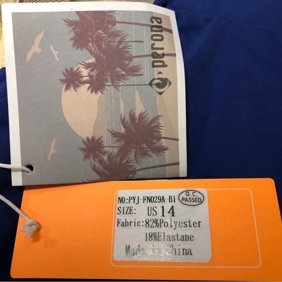 NWT - PERONA - Solid Blue V-Neck Tank Style Modest One-Piece Swimsuit - Size 14 - Picture 9 of 11